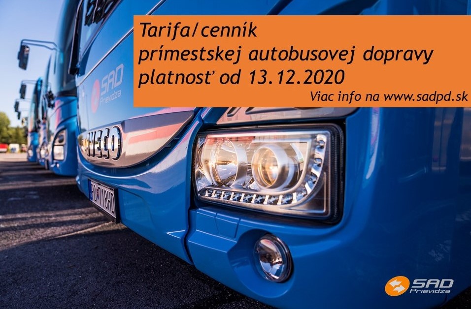 Tarifa/cenník prímestskej autobusovej dopravy platný od 13.12.2020
