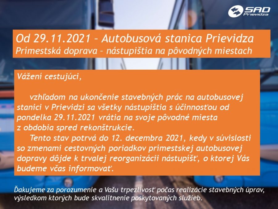 Sadpd Od 29.11.2021 - Autobusová stanica v Prievidzi - prímestská doprava ...