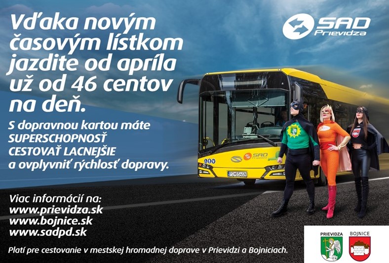 Vďaka novým časovým lístkom môžete od apríla v MHD v Prievidzi a Bojniciach jazdiť lacnejšie ako doteraz