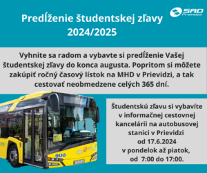 Sadpd Od 17.6.2024 - predĺženie študentských zliav na 2024/25 - SAD Prievidza