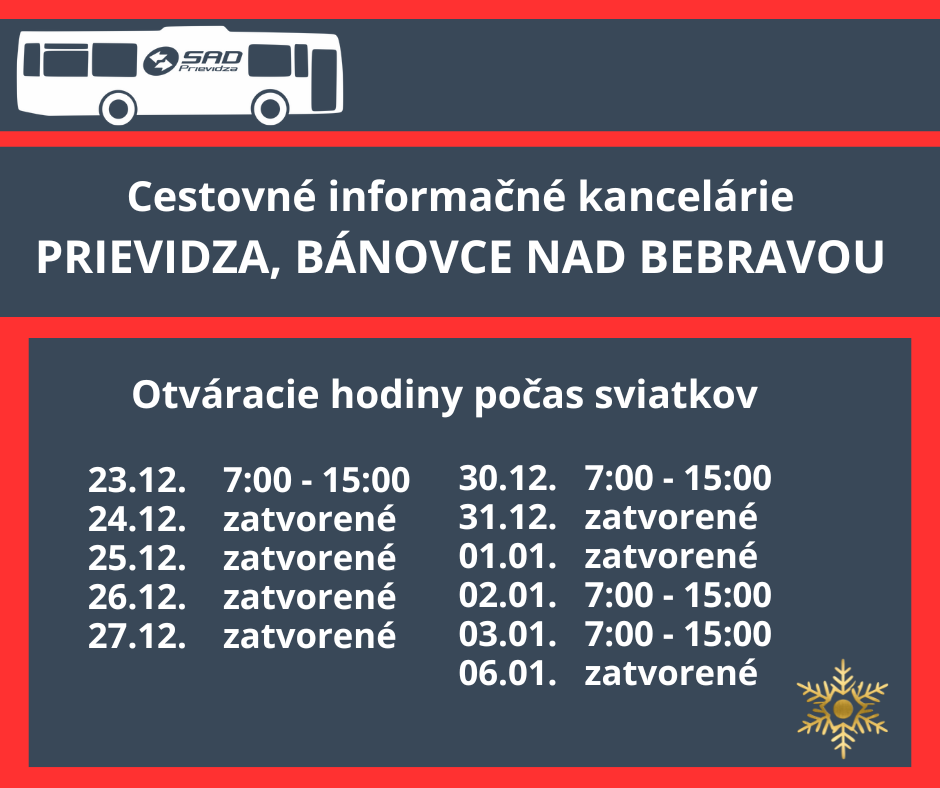 Sadpd Od 23.12.2024 - 6.1.2025 - otváracie hodiny počas sviatkov - Cestovné ...