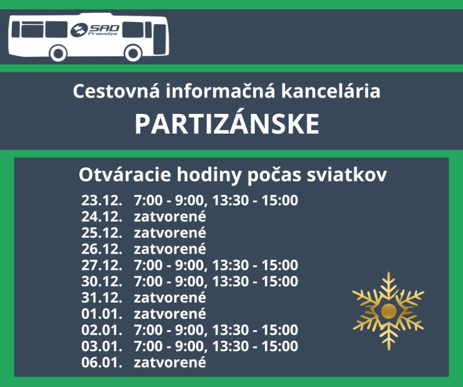 Sadpd Od 23.12.2024 - 6.1.2025 - otváracie hodiny počas sviatkov - Cestovné ...