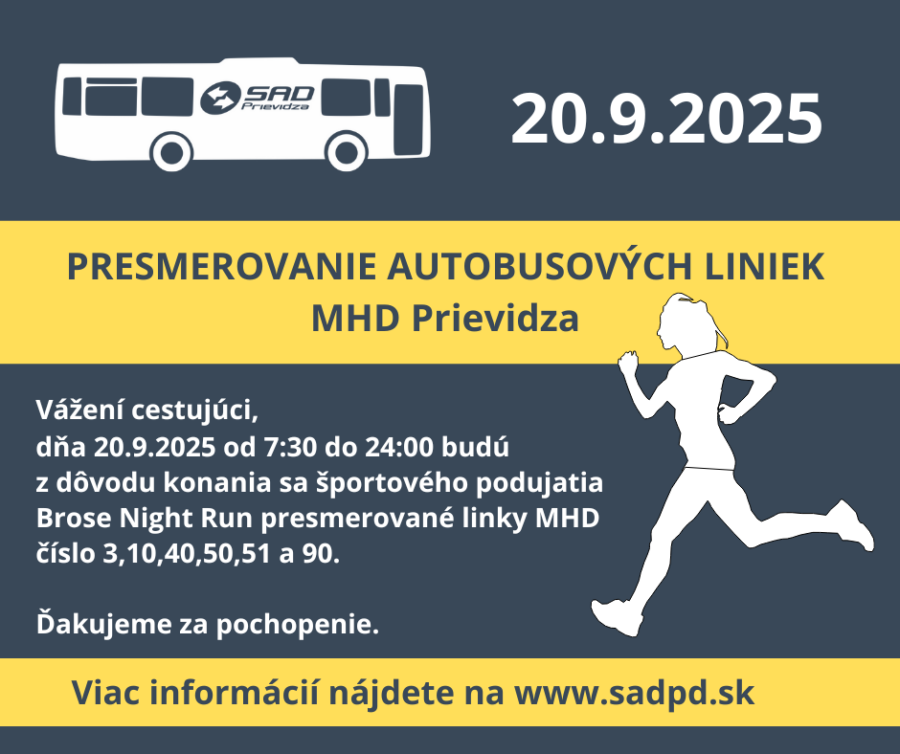 Sadpd 20.9.2025 - Brose Night Run - presmerovanie liniek - MHD Prievidza ...