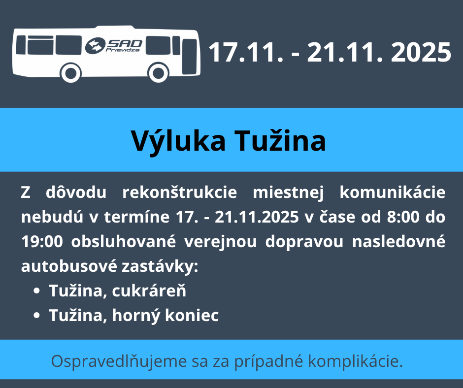 Sadpd 17. - 21.11.2025 - výluka Tužina - SAD Prievidza